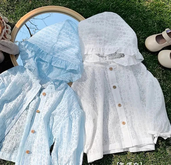 Girls summer coat sun protection clothing childrens lightweight hooded cute lace fashion solid color 250325z