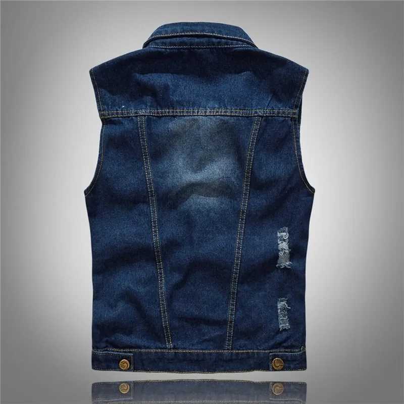 Hot New 2022 Size M-5XL Denim Vest Mens Jacket Sleeveless Casual Waistcoat Mens Jean Coat Ripped Slim Fit Male Jacket Cowboy X250403