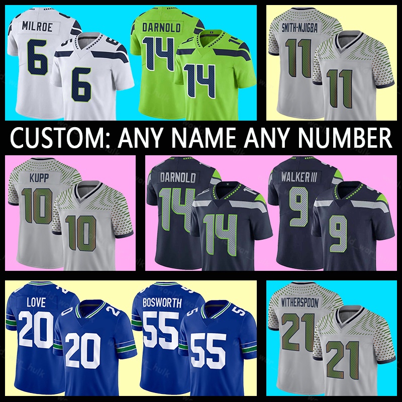 10 Cooper Kupp Football Jersey 6 Jalen Milroe 9 Kenneth Walker III 19 Jake Bobo 47 Josh Ross 67 Charles Cross 8 Coby Bryant 12 Fan 55 Brian Bosworth 11 Jaxon Smith-Njigba