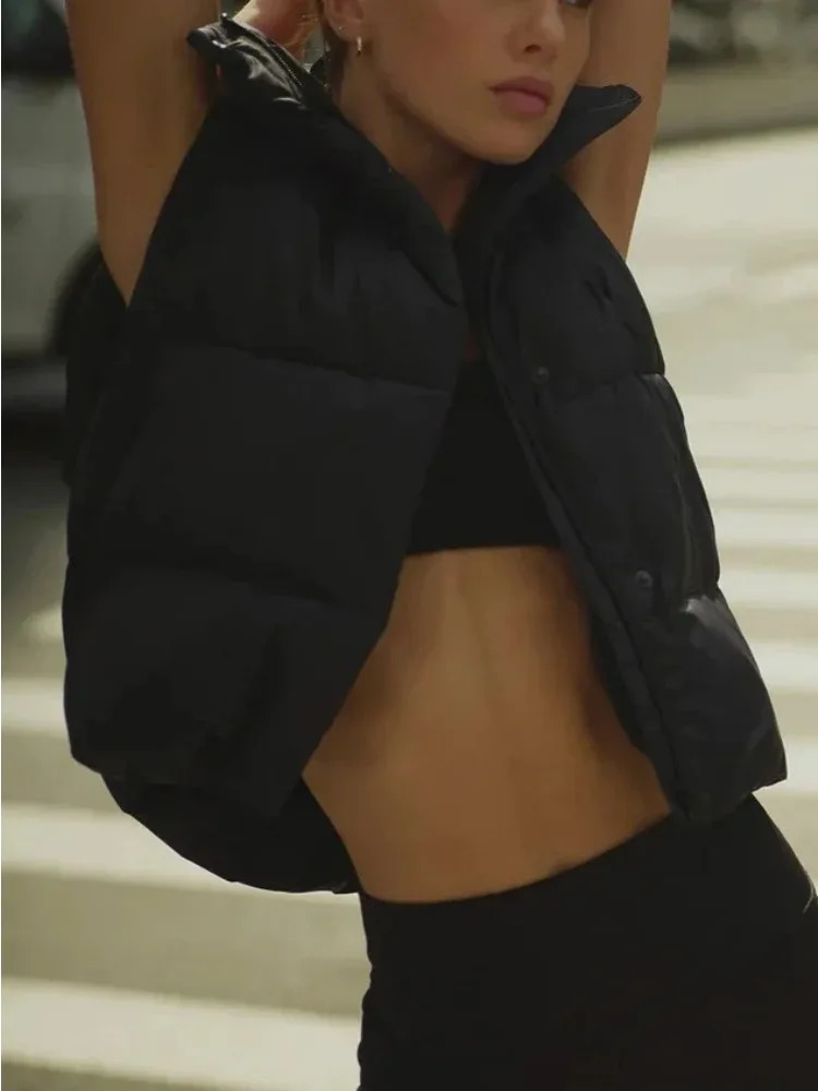 Black Winter Waistcoat Women Standup Collar Sleeveless Jacket Womens Autumn Casual Loose Thicken Warm Vests Jackets 251103