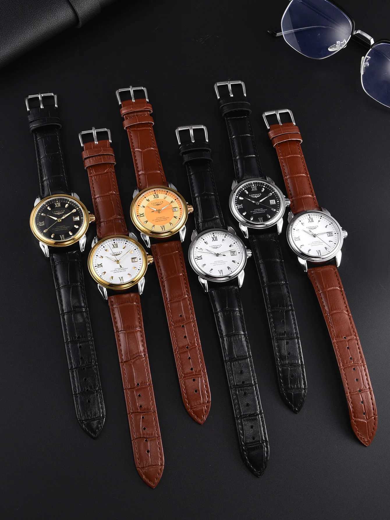 Men automatic watch date simple mechanical watches waterproof leather mens watch boyfriend giftW251104
