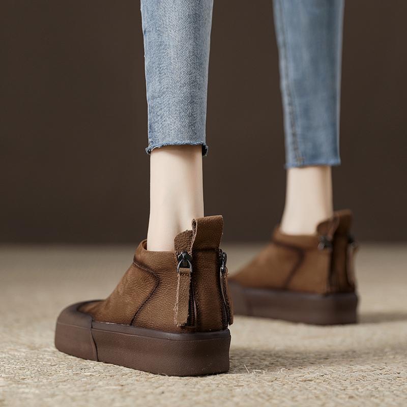 Women Casual Shoes:Thick Sole High-top Early Spring New Product Soft Retro Style Versatile,Khaki/Grey/Yellow,