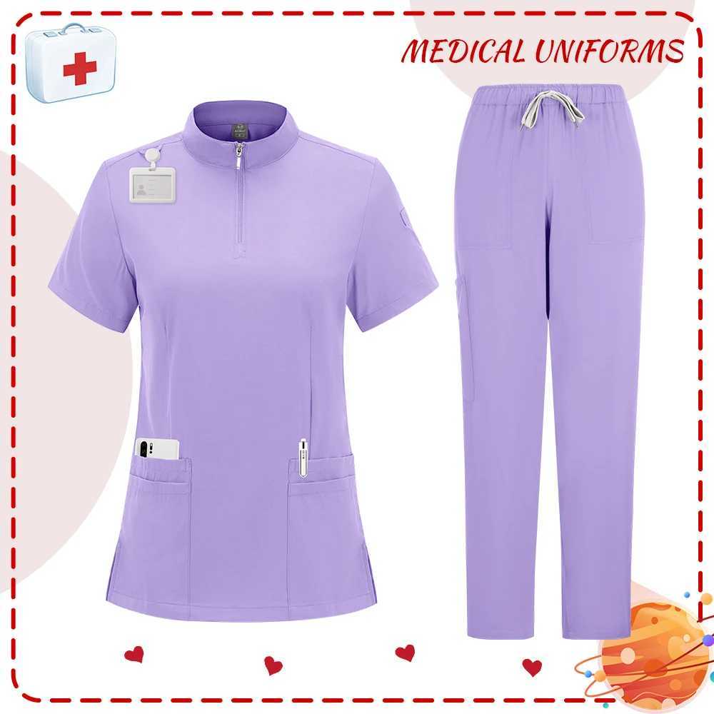 HighQuality 1 Set Womens Polyester Scrubs Fitted Nurse Uniform with Patch Pocket Work Clothes for Beauty SPA Nurse Accessories J251103