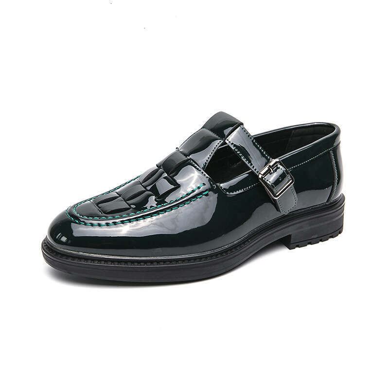 Large needle buckle loafers men's 2024 Spring and Autumn new patent shiny leather size 46 hairstylist casual shoes