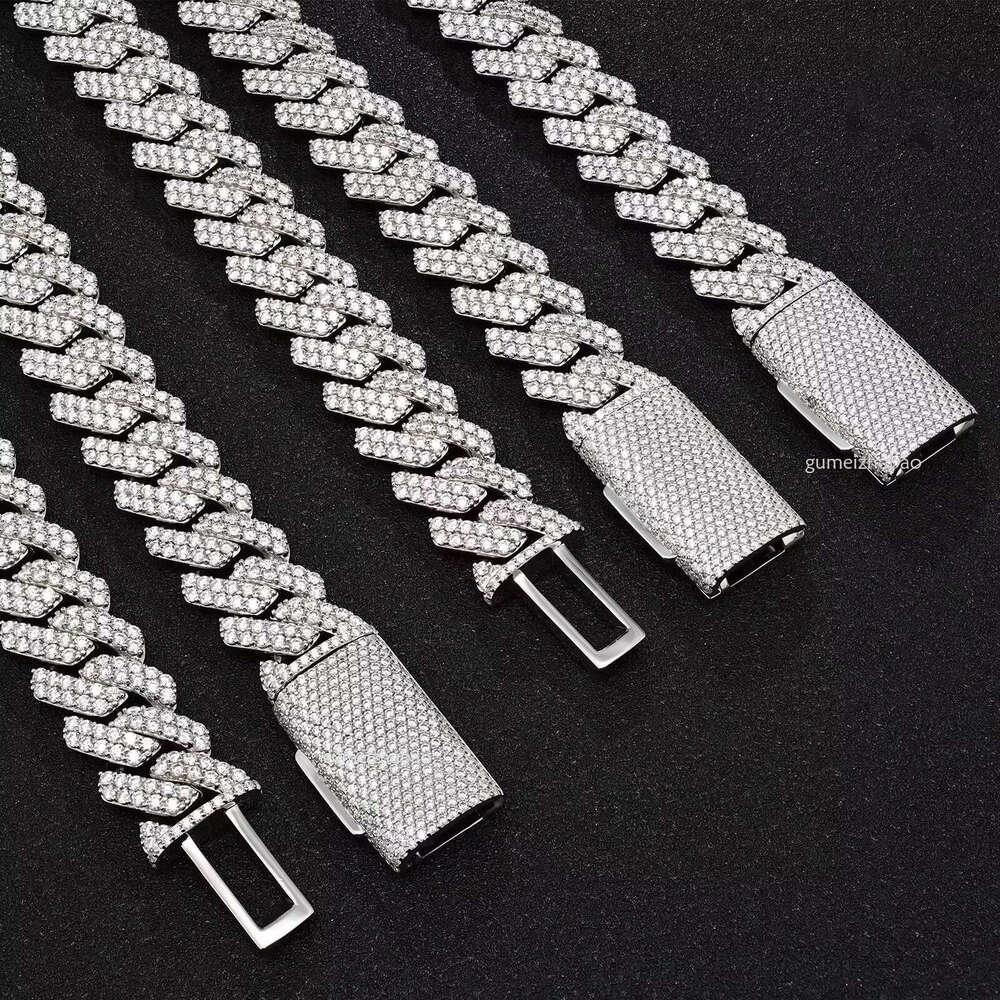 Iced Out Hip Hop 14mm Wide 2 Rows Vvs Mossanite Sterg Sier Cuban k Chain