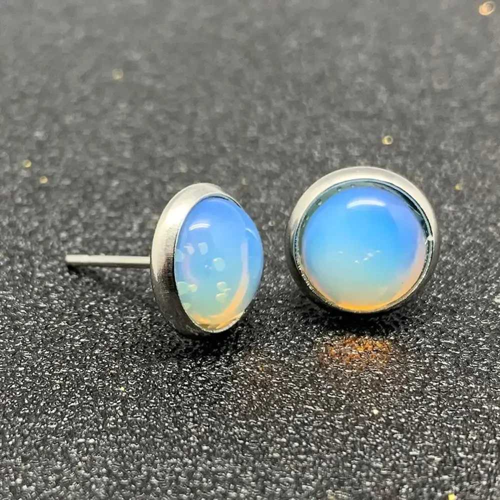 Natural Stone Stud Earrings For Women Handmade Bohemian Stainless Steel Earrings Wedding Jewelry Gift Moonstone Tigereye Binoux C251103