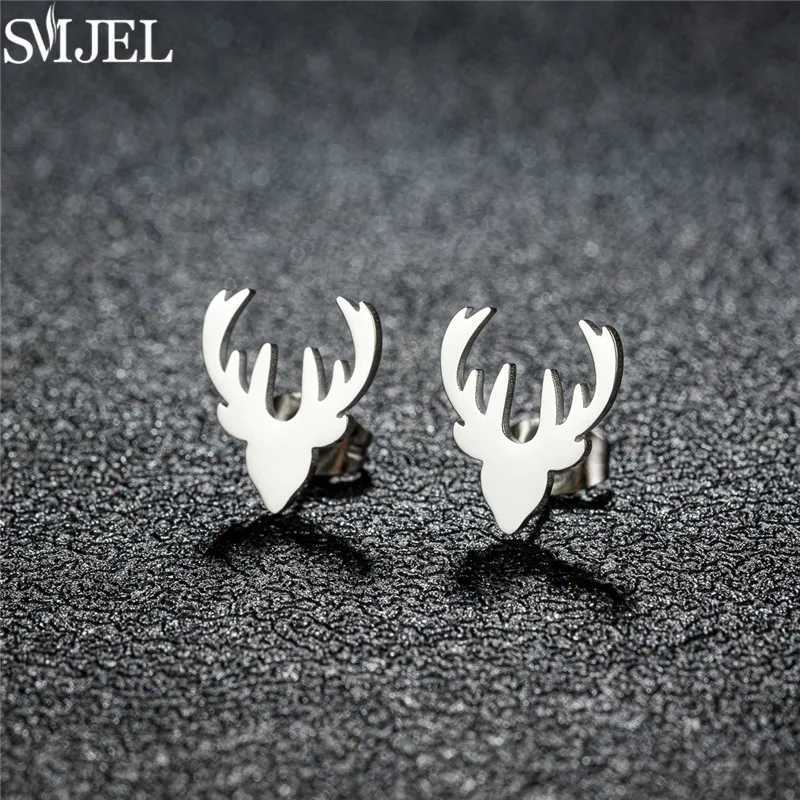 Cute Deer Head Stud Earrings Black for Women Fashion Deer Horn Earings Stainless Steel Christmas Jewelry Girls Piercing Gift C251103