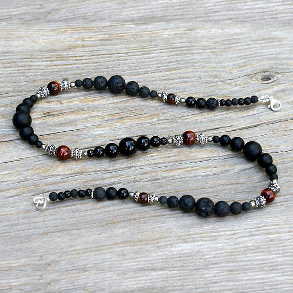 Natural Real Tiger eye Beaded Necklace For Men Masculine Black Chokers Necklaces Casual Mens Guy Jewelry Handmade 251031
