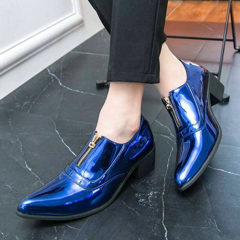 2024 men's plus size, new casual high-heeled leather shoes, banquet and wedding pointed shoes