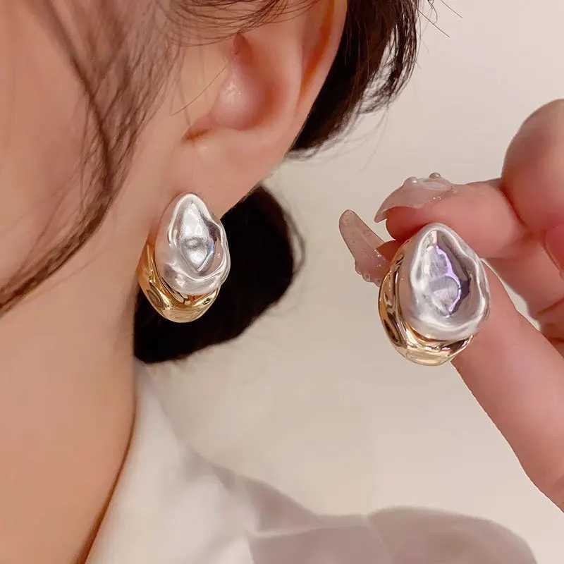 Stainless steel vintage Droplet metal splicing stud earrings suitable for women two wear modes mixed colors new accessory charm luxury jewelry Y250401