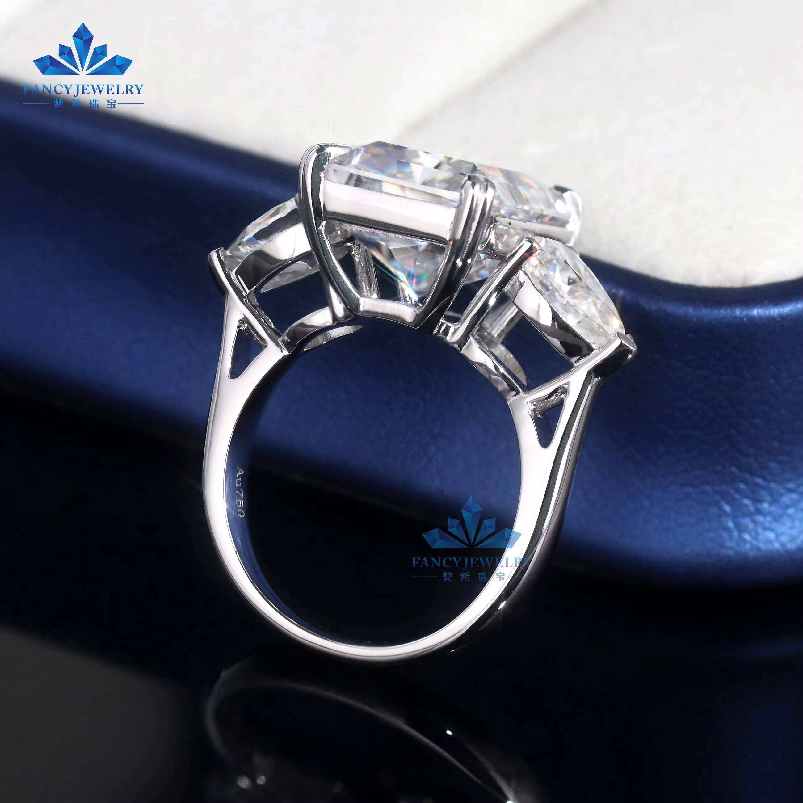 Custom High Quality Big Size 18K Solid Gold 8CT 10x12MM Ice Crushed Radiant Cut Moissanite Ring Women Engagement
