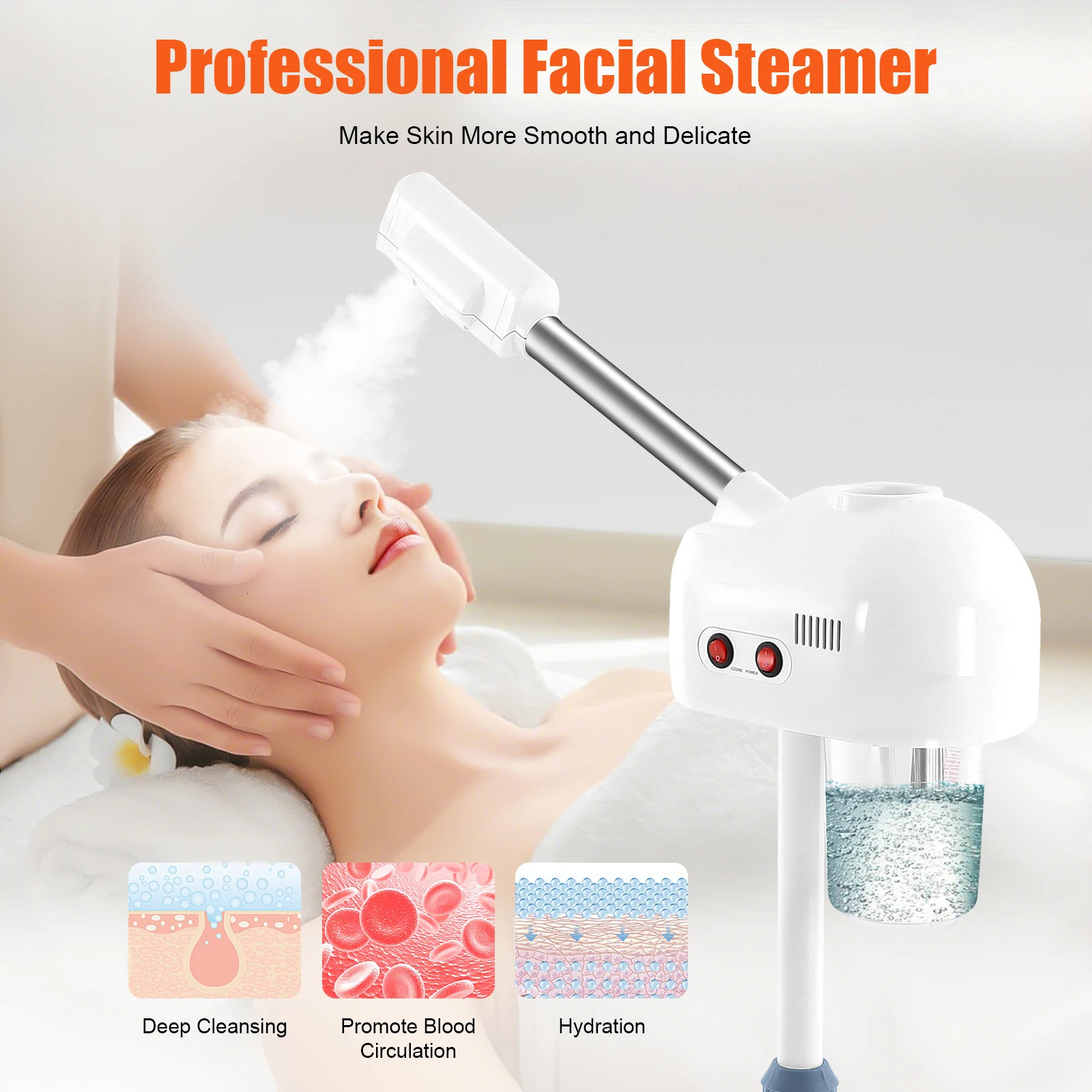 750ml Ozone Facial Steamer Height Adjustable Sprayer 360 Rotatable Movable Skin Care Equipment for Salon Beauty Spa WhiteBlack 251030