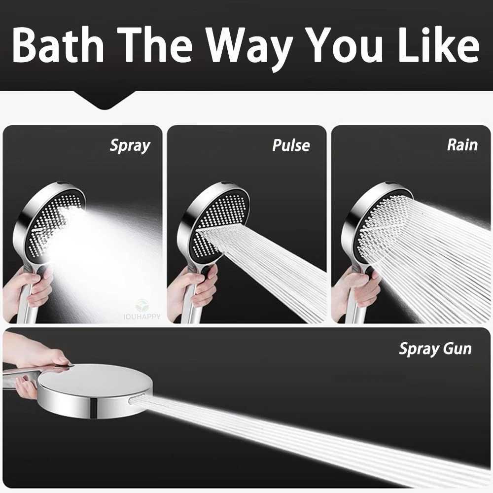 Black 15CM Big Panel 4 Modes Pressure Boost Shower High Pressure Large Flow Spray Nozzle Massage Shower Bathro Accessorie Y251103