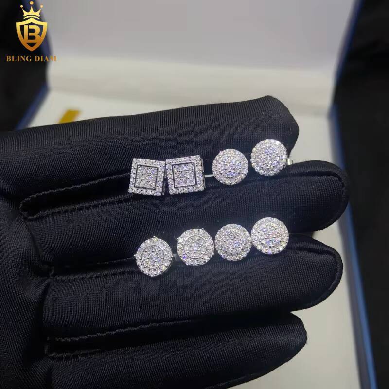 In Stock Fashion HipHop Style VVS Moissanite Earring Iced Out Moissanite Diamond Earrings 925 Silver Stud Earring Mens Women