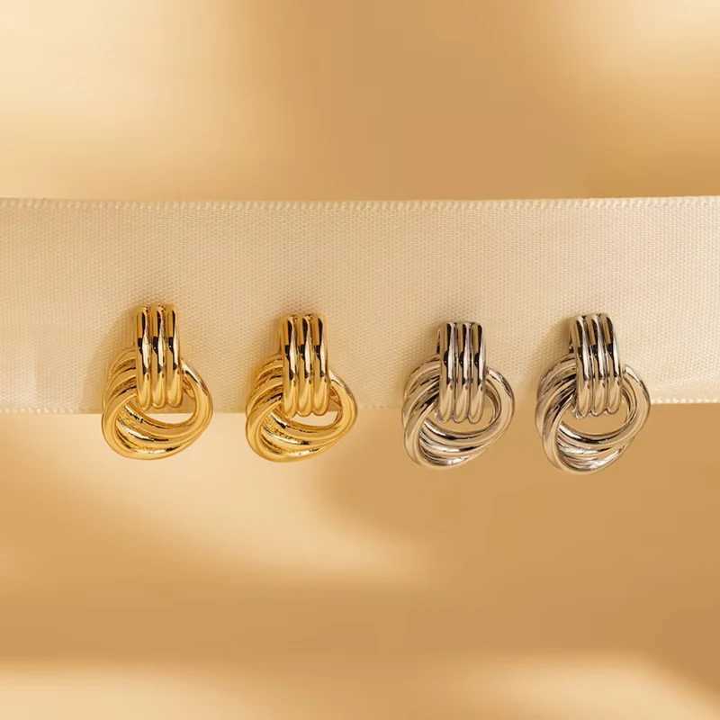 Vintage Three Layers Mini Knot Stud Earrings for Women Gold Plated Twisted Small Circle Stainless Steel Earring Punk Jewelry C251103