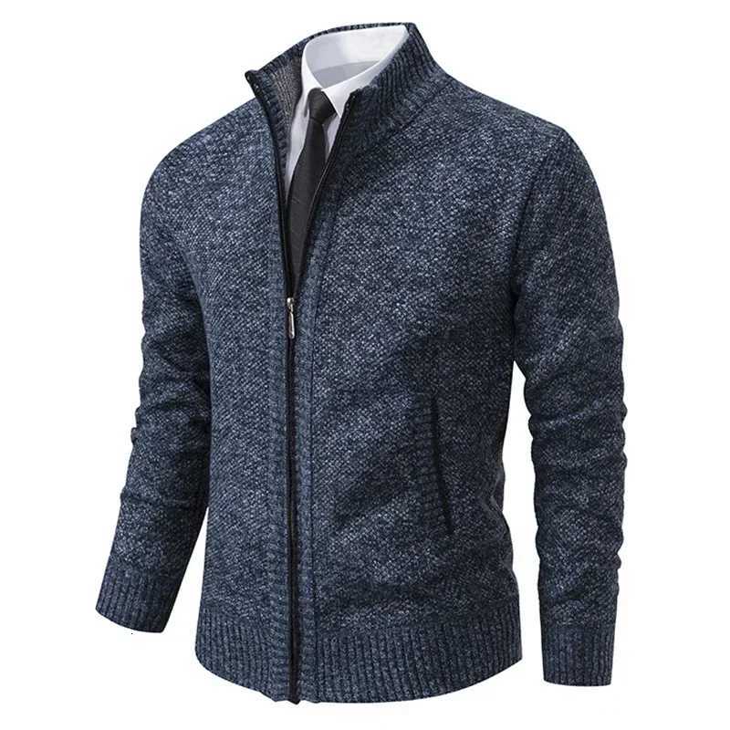 2025 Autumn and Winter New Jersey Mens Casual Sports Coat Solid Color Stand Collar Sweater Grab Fleece Warm Zipper CardiganT251103