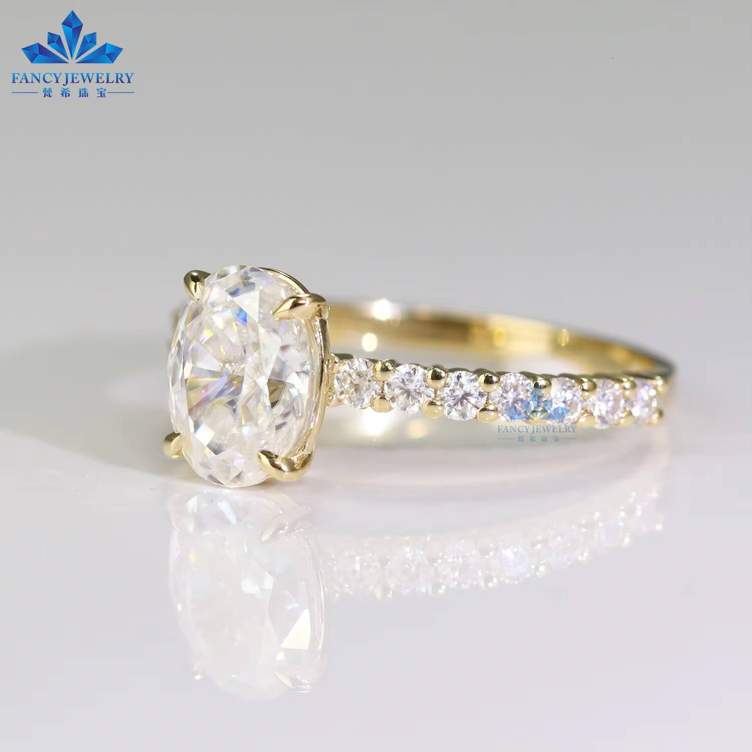 1CT 2CT 3CT Oval 3 EX Cut VVS Lab Grown Diamond 14K 18K Gold Classic Engagement Ring for Bridal With IGI Lab Grown Diamond - view 6