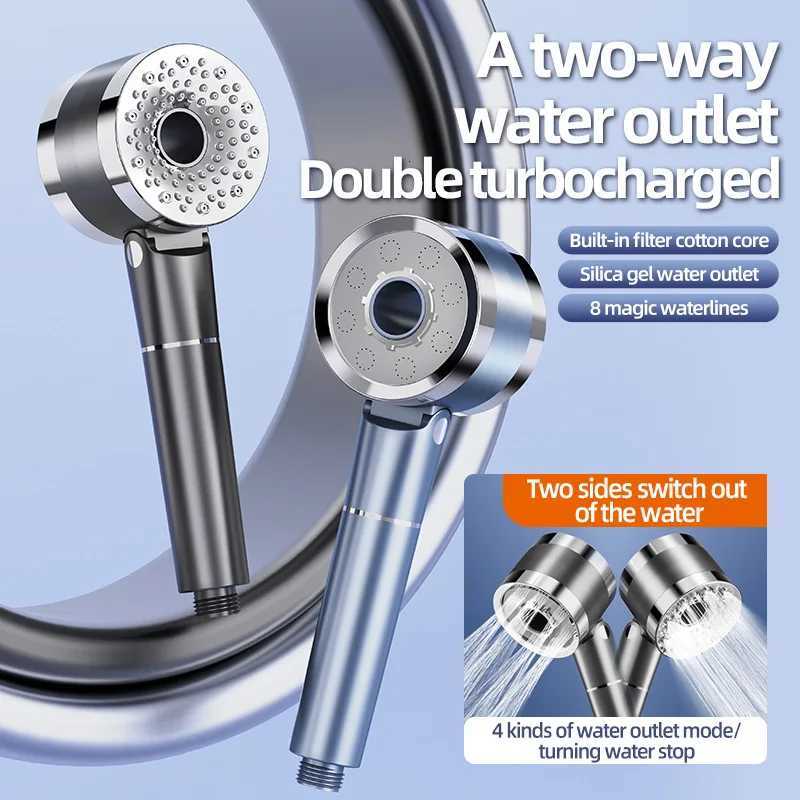 New 1 pc Japanese Style Double Sided Water Outlet Shower 4 Speed Water Saving Filter Spray Nozzle Set Bathro Accessories Y251103