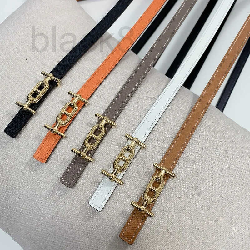 Belts Designer Women's slim waist simple belt 1.3 fish grain full head layer with two sides with steel hollow-out buckle accessory belt 3PFM