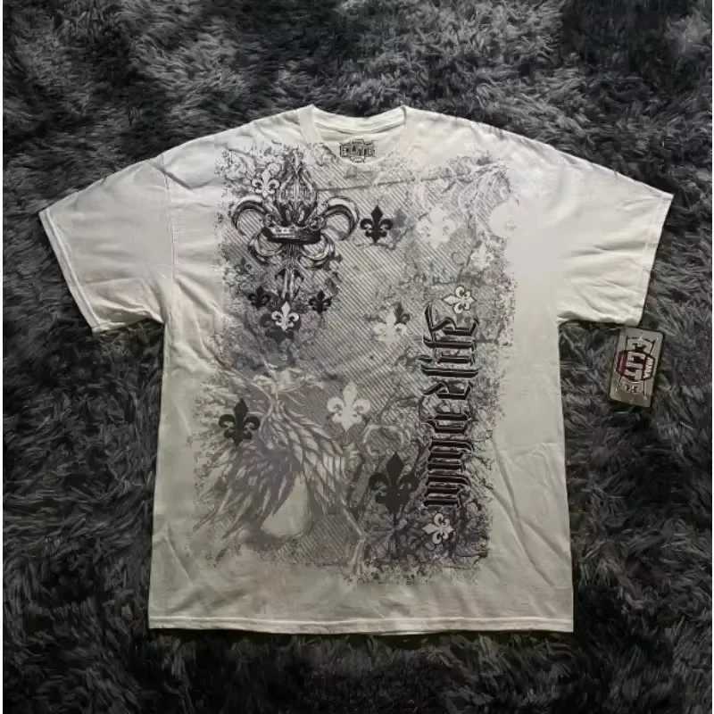 Mens T-shirts Y2K Affect Retro T-shirts Womens Streetwear Tee Gothic Skull Cross Print Fashion Graphic Mens T-shirts W250402