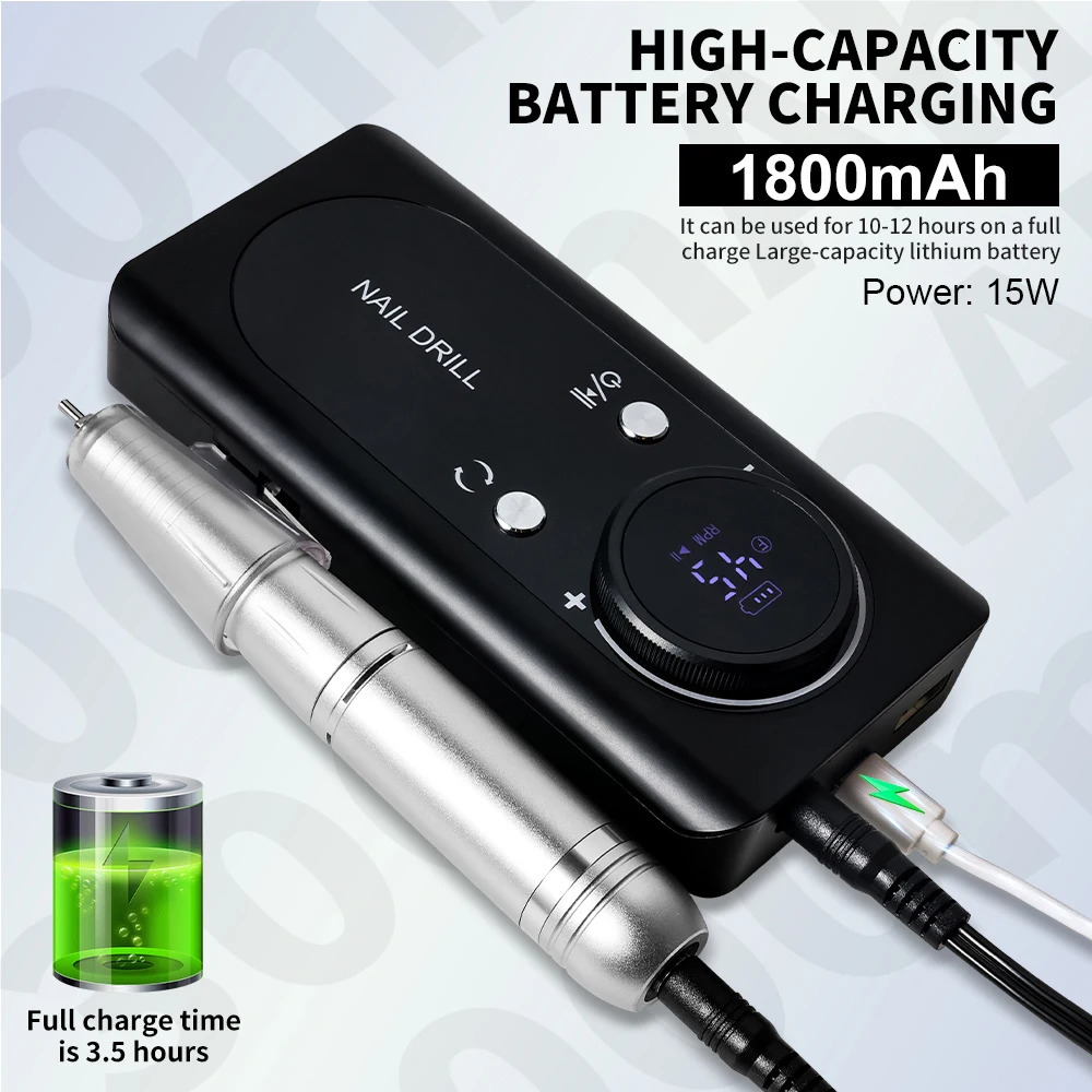 45000RPM Electric Nail Drill File Rechargeable Electric Nail Polishing Machine for Acrylic Gel Dip Powder Manicure Pedicure Tool 251031