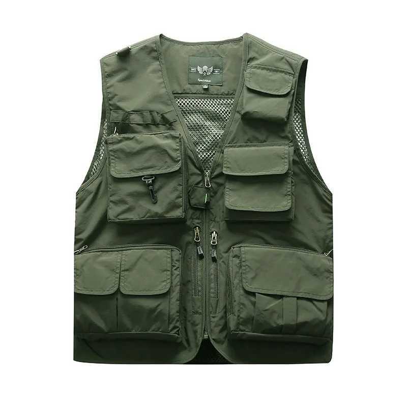 New Summer Men Outdoor Waistcoats Mesh Thin Sleeveless Jackets Vests Men Multi-pockets Fishing Photography Breathable Vests 7XL X250403