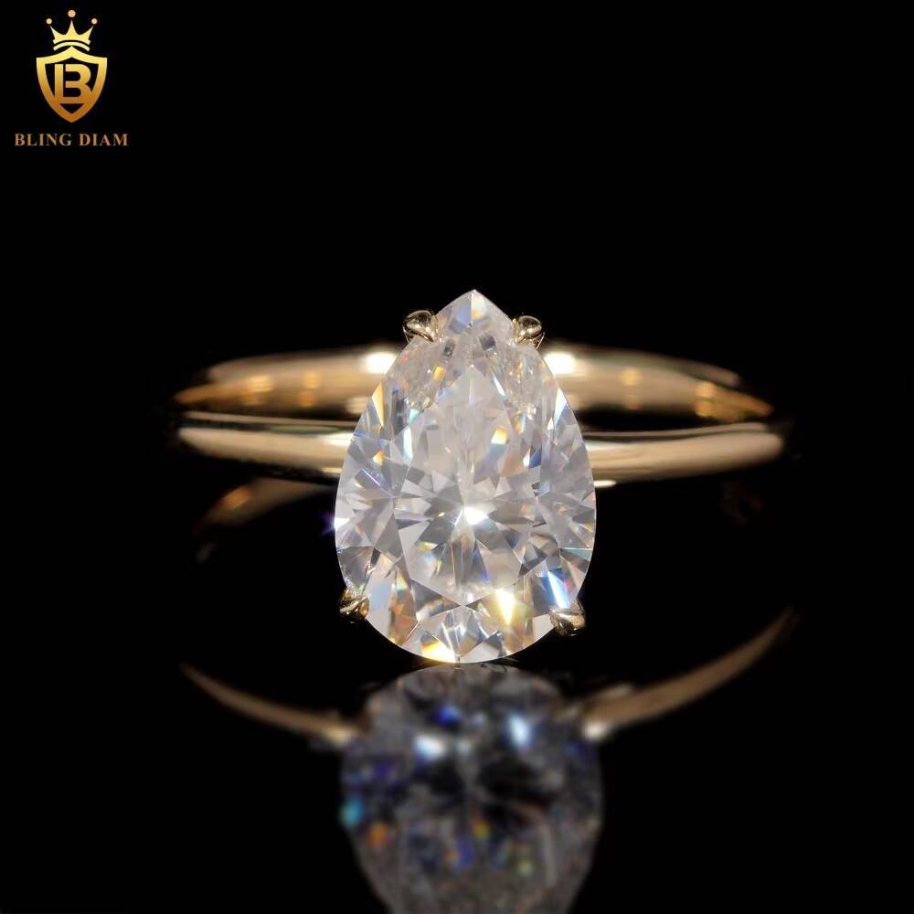 Custom Luxury Fine Jewelry D Color VVS Moissanite 14K Yellow Gold Engagement Wedding Ring