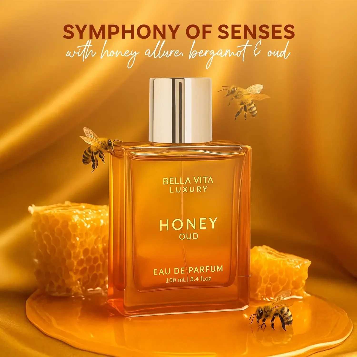 BellaVita Luxury Honey Oud EDP 34oz 100ml Warm Sweet Amber Vanilla Long Lasting Unisex Perfume Ideal Holiday GiftXJ251103