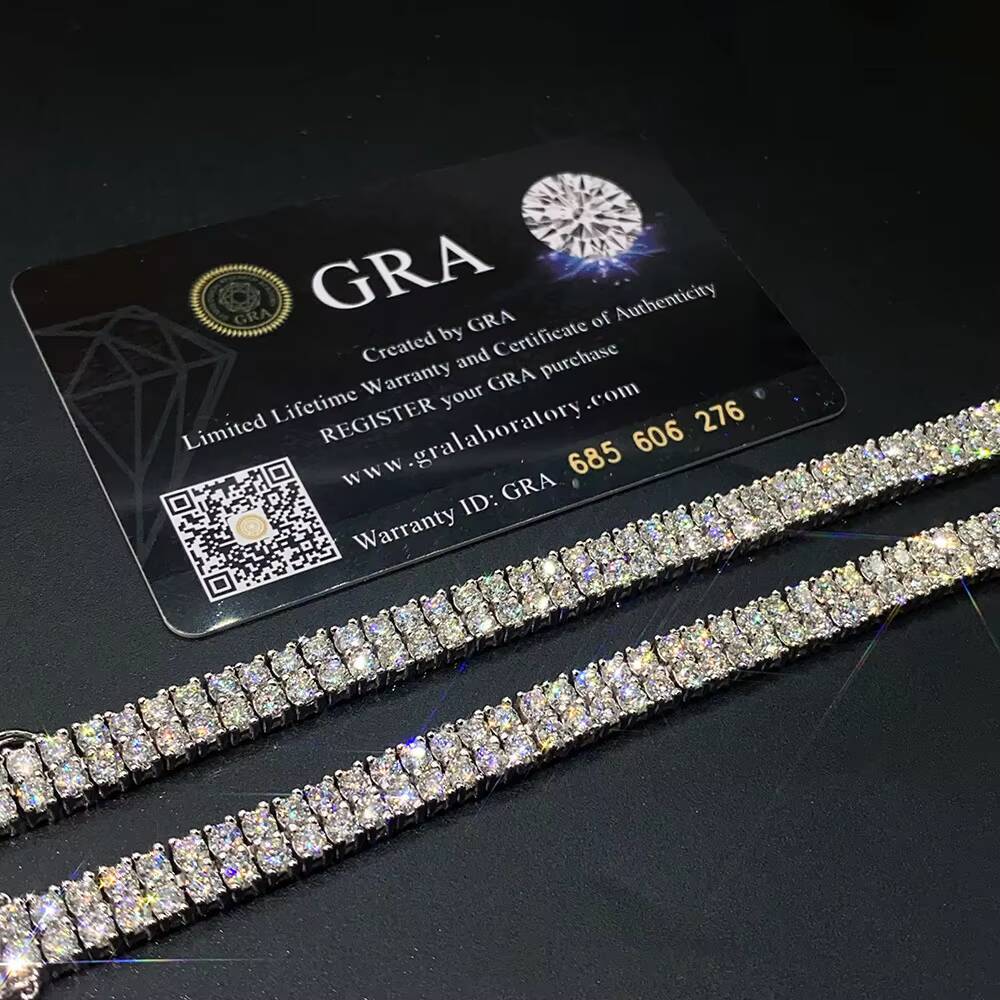 Hip Hop Jewelry 2 Rows Tennis Bracelet Jewellery VVS 3mm Moissanite 925 Sterling Silver Tennis Chain