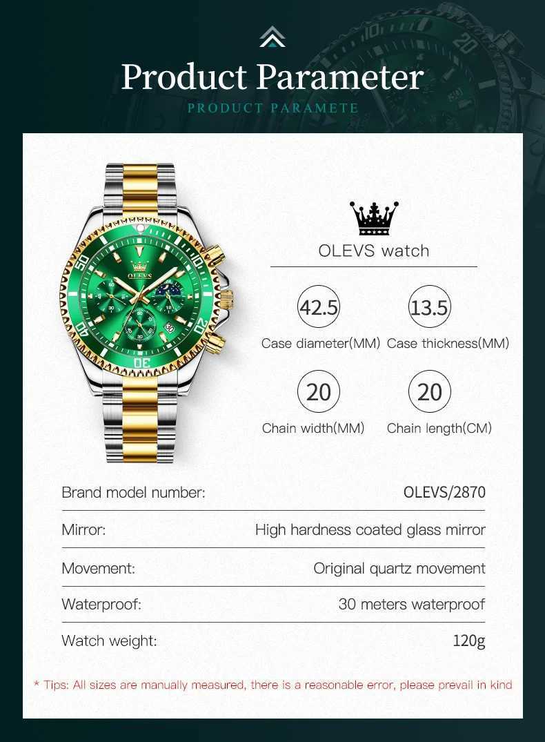 OLEVS 2870 Chronograph Quartz Business Men Watch Fashion Moon Phase Waterproof Watch For Men Stainless Steel Original WristwatchW251104