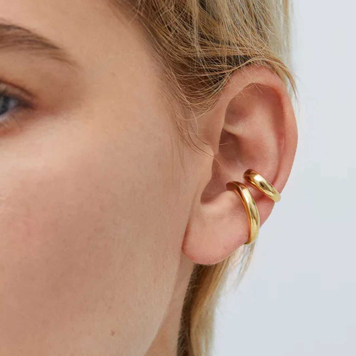 18k gold-plated stainless steel a pair of minimalist smooth ear clips to prevent allergies temperature fashion and charming jewelry Y250401