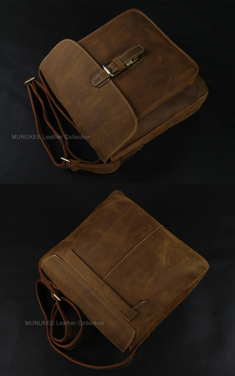 Vintage Mens Crazy Horse Leather Messenger Bag Genuine Shoulder Crossbody Sling Casual Brown Free ship 223 y251110