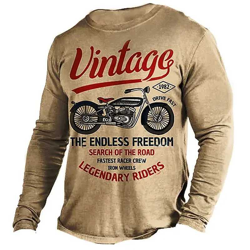Vintage Motorcycle 3D Print Autumn Mens O-Neck T-shirt Casual Long Sleeve Oversized T Shirts Fashion Tops Trend Men Clothing X2504031
