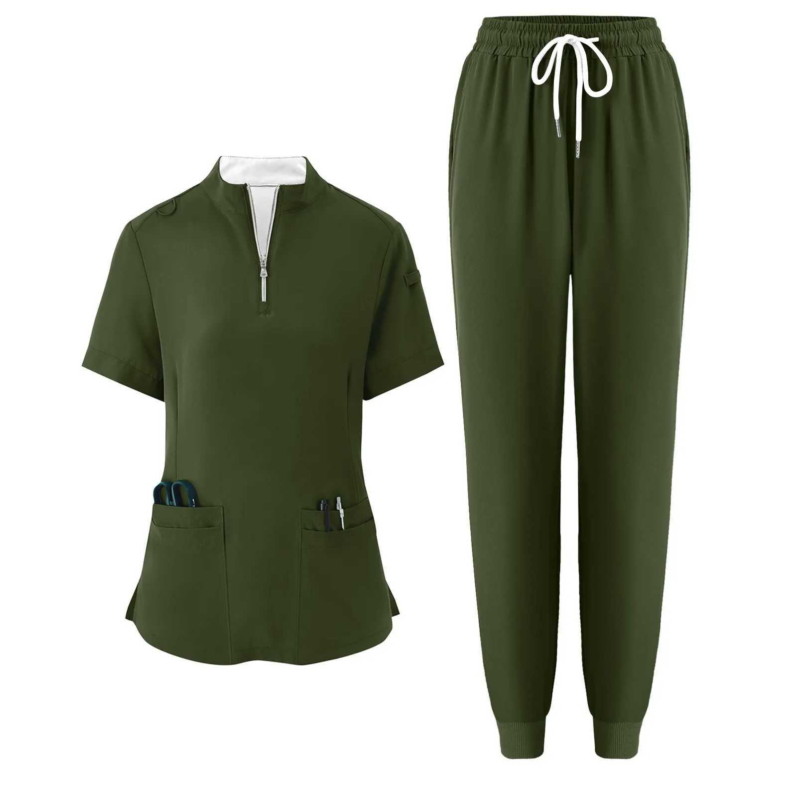 Soft and Comfortable Solid Hospital Uniform Pet Vet Nurse Scrub Set Women Medical Scrubs Sets of Top and Pants Medical Accessory J251103