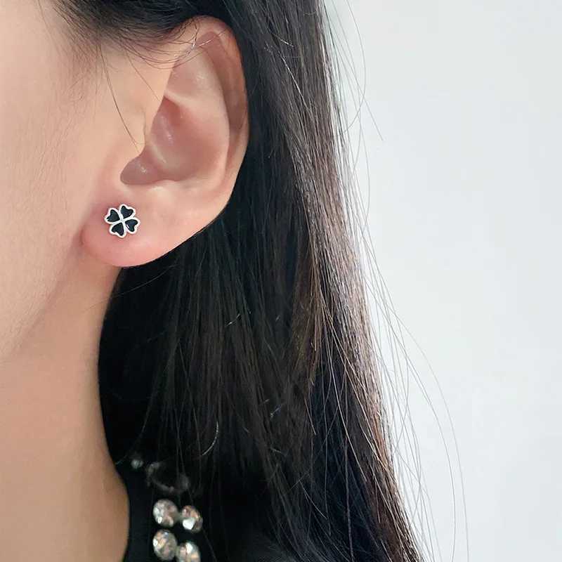 INZATT Real 925 Sterling Silver Black Drip Glaze Stud Earrings for Women Cute Fine Jewelry Light Luxury Accessories C251103