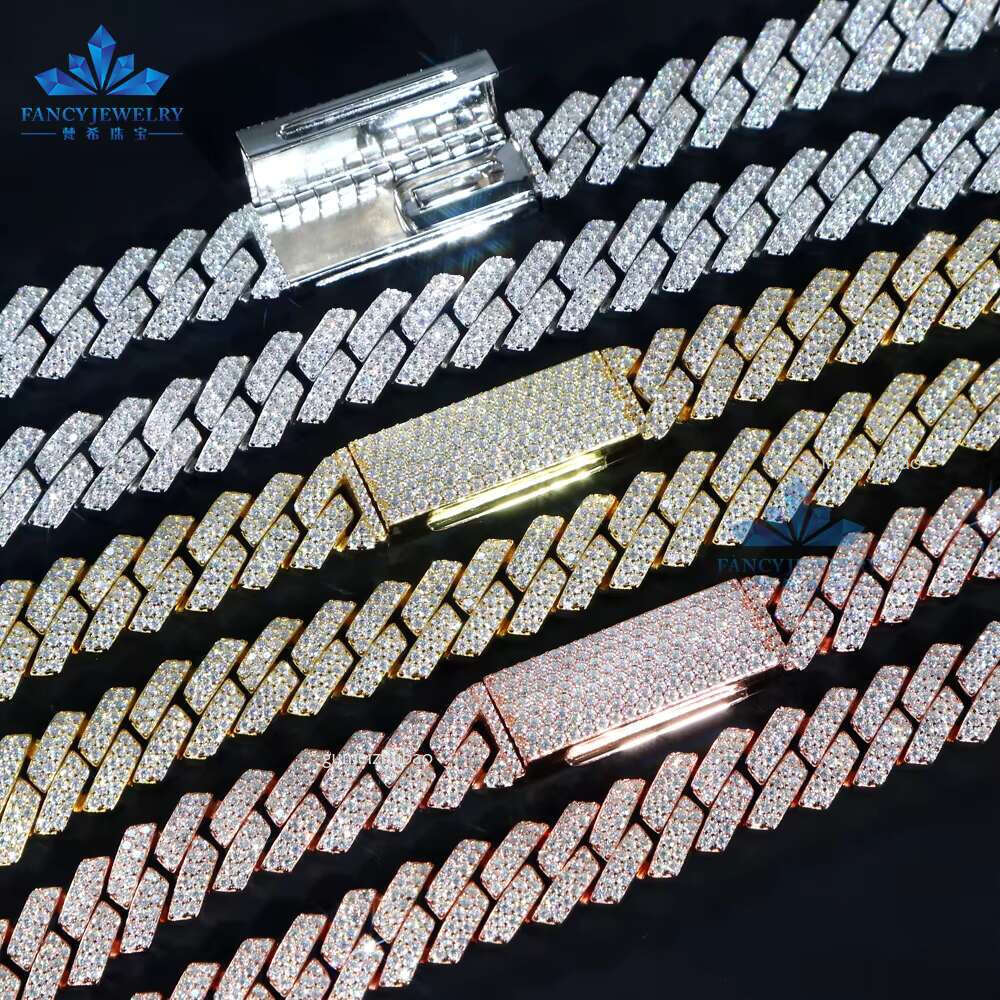 8mm 10mm 12mm DEF Color Moissanite Dia Sterg Sier Over Test Drill Pen Bracelet Necklace Men's Cuban Chain