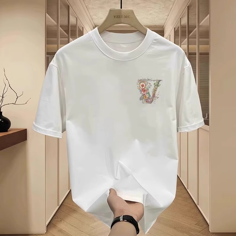 Free shipping new summer short sleeve men's cotton fashion printed pattern T-shirt trend all casual round neck T-shirt men plus size black white
