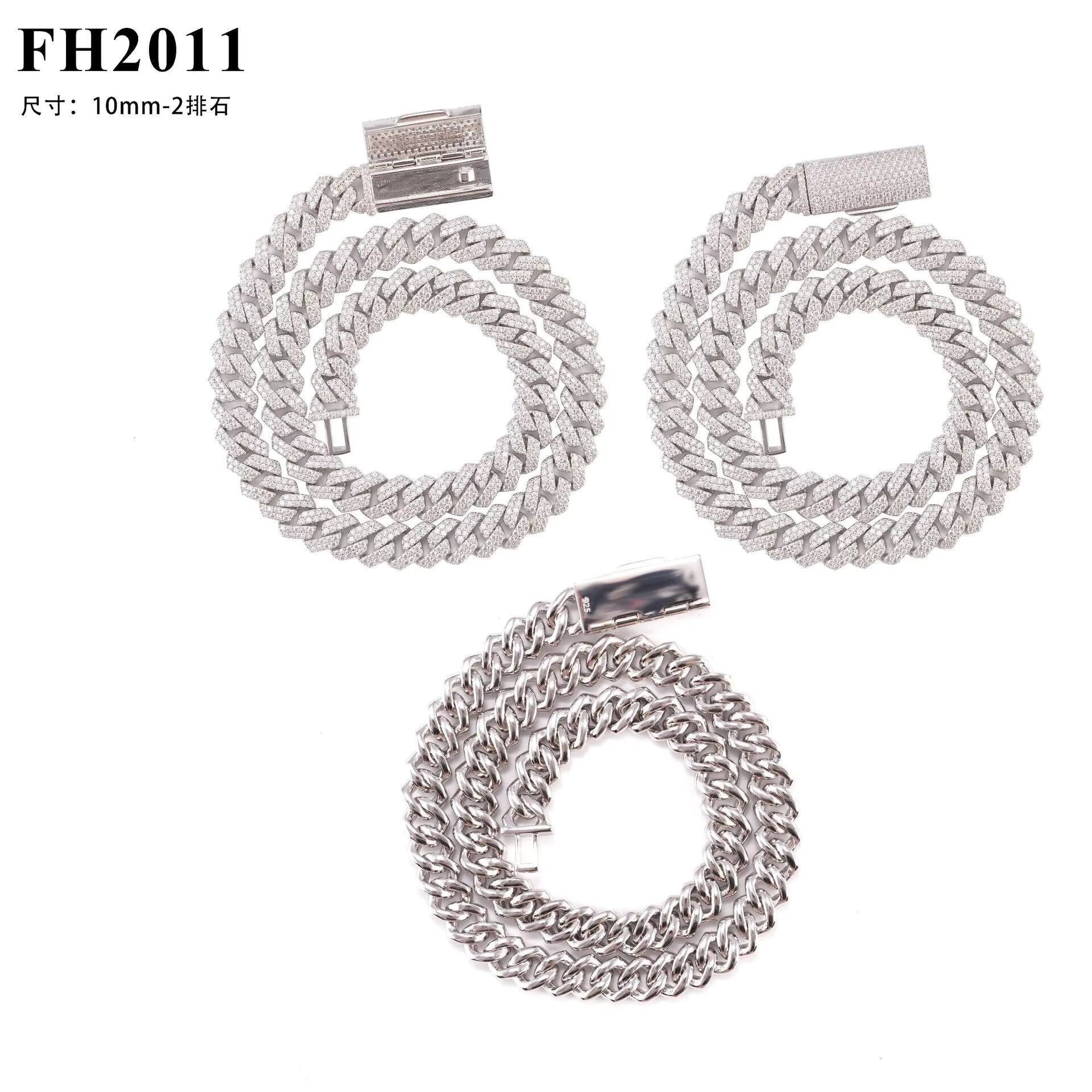 Hiphop Cuban Necklace Fashion Bracelet 925 Silver Moissanite DoubleRow Stone CrossBorder Hot Products for Europe America