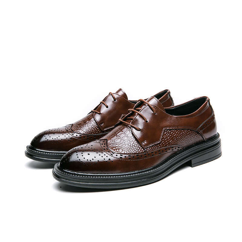 2024 Men's Large Size New Casual Fashion Blok Carved Leather Shoes Trend Wedding