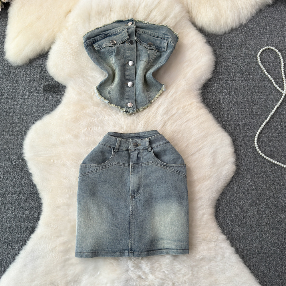 Two Piece Dress SINGREINY Off Shoulder Retro Women Denim Sets Ruffled Irregular Slim TopsShort Skirts Fashion Y2K Spring Two Pieces Suits 230421