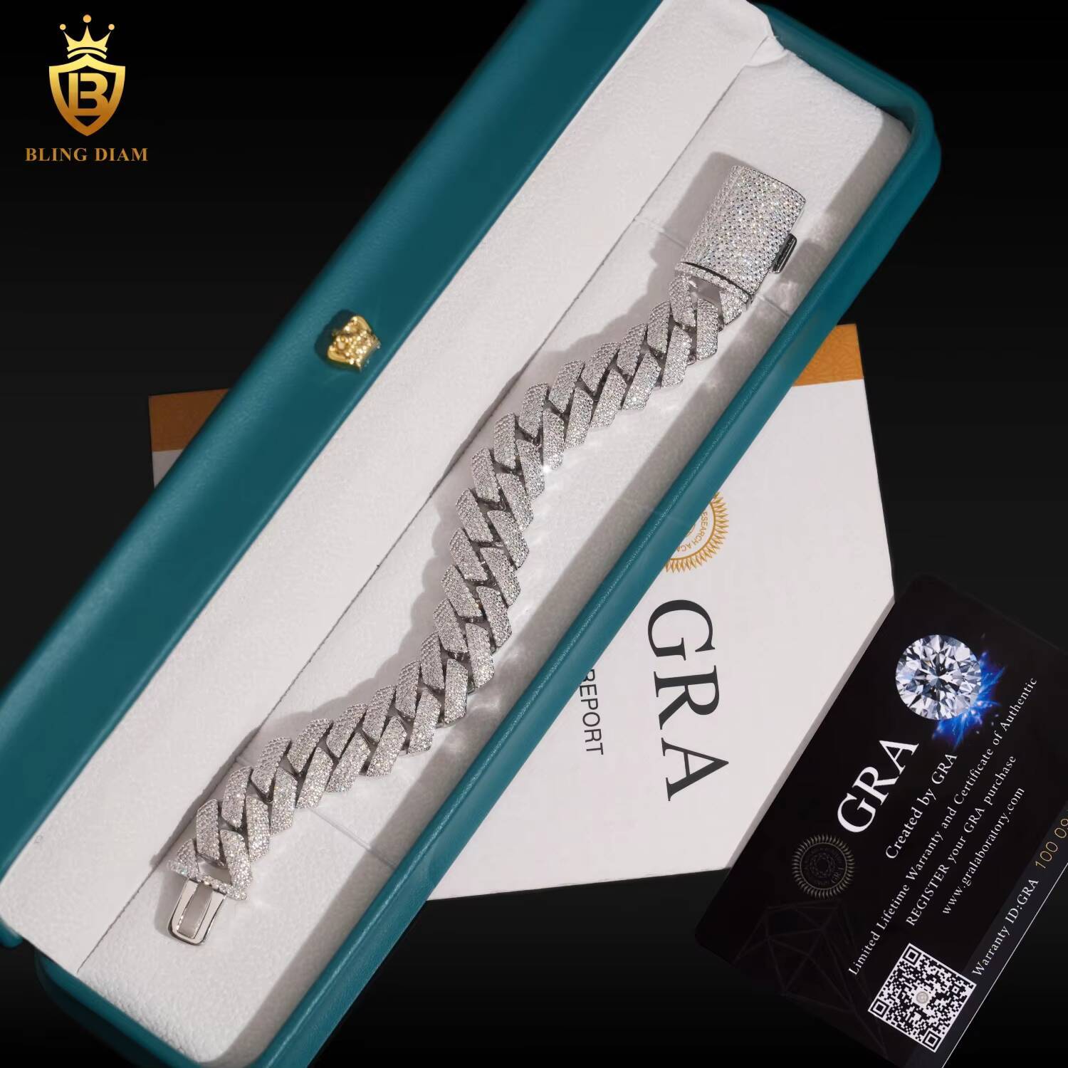 Hot Sale Fashion 15mm Moissanite Cuban Chain Bracelet Men Pass Diamond Tester VVS Moissanite HipHop Cuban Chain 925 Silver GRA