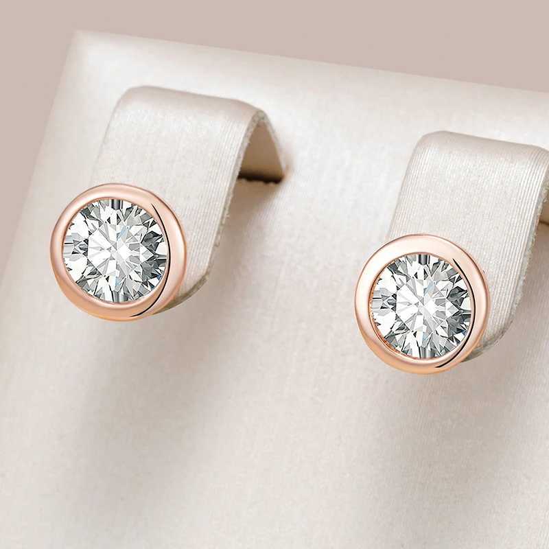 Kinel Fashion Natural Zircon Stud Earrings For Women Simple 585 Rose Gold Color Round Earrings High Quality Daily Fine Jewelry C251103