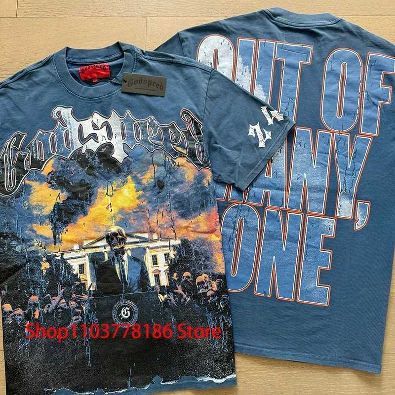 2025 New Godspeed Short-sleeved T-shirt Personality Skull Print Streetwear Loose All-match Casual Mens Womens Clothing X250403