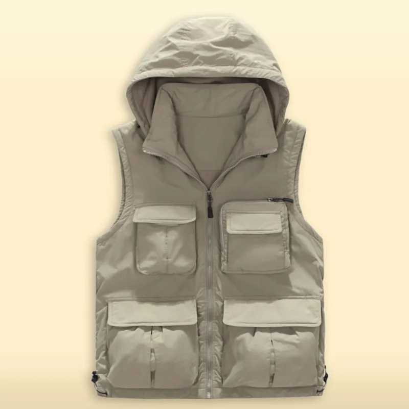 Winter Fall Velvet Thermal Waistcoat Outdoor Hooded Stand Collar Hiking Trekking Sports Vest Windproof Fishing Outerwear Jacket X250403