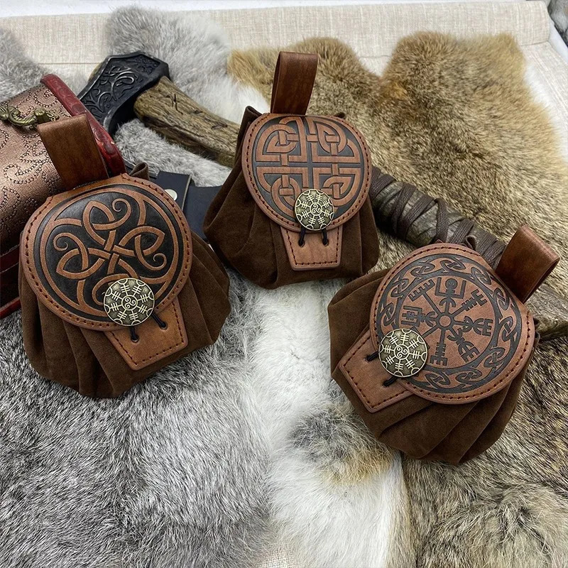 Steampunk Medieval Punk Style Fanny Packs for Men Pu Leather Coin Purse Hangable Belt Waist Bag Drawstring Hip Cosplay 251103