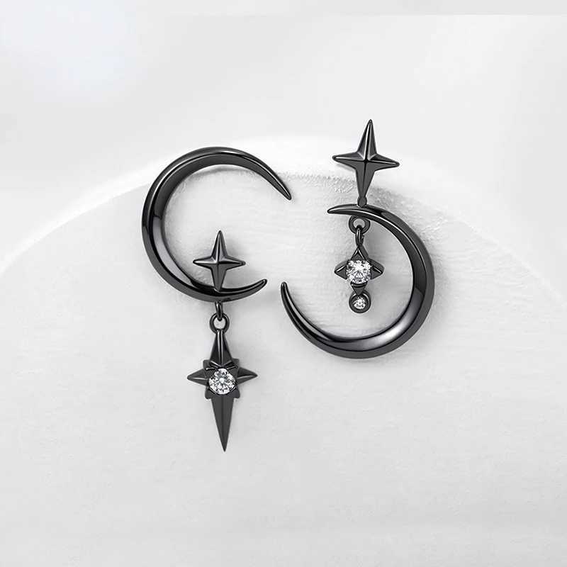 925 Sterling Silver Needle Crystal Earrings Moon Design Pendant Eardrop for Women Earring Stud Trendy Women Earring Dangle C251103
