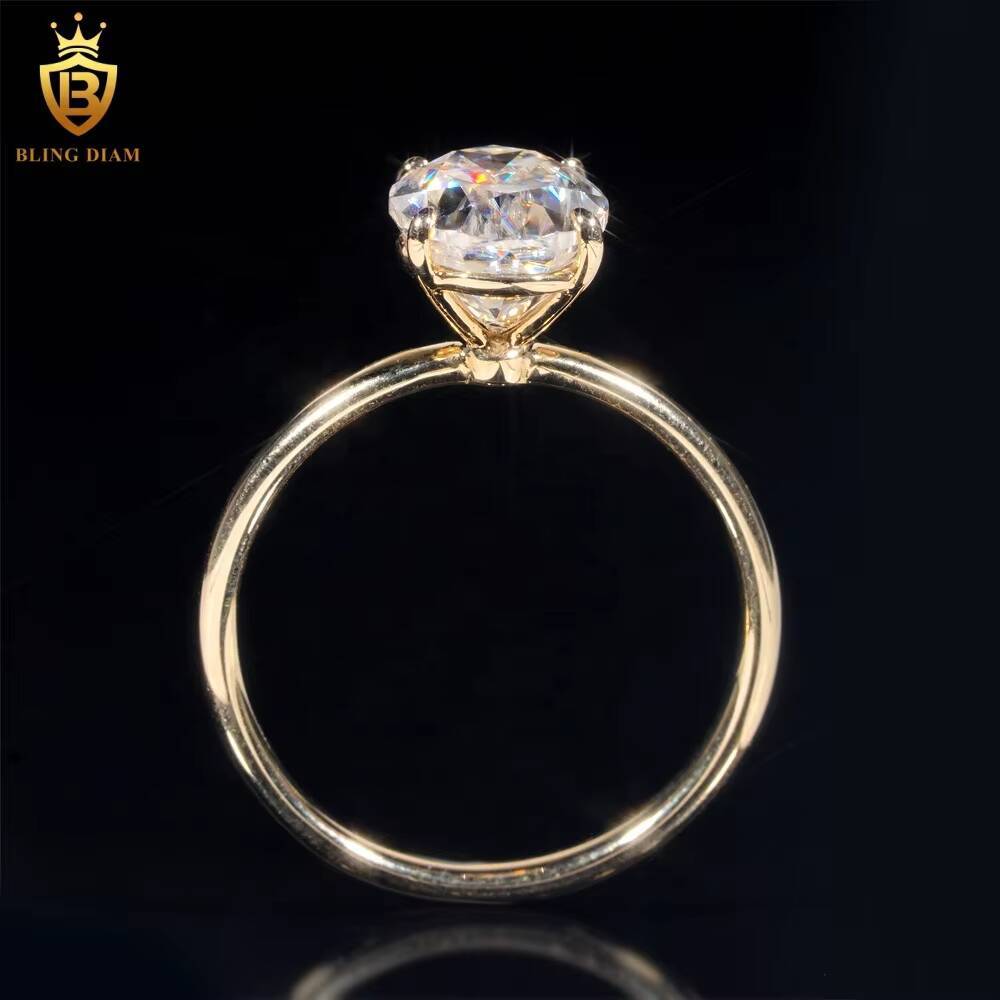 High Quality D VVS1 Moissanite Diamond Ring 14K Yellow Gold Engagement Wedding Ring