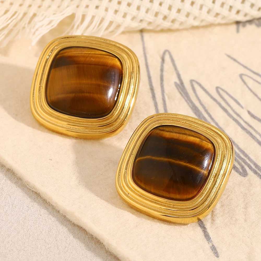 Stainless Steel Natural Stone Earring Plated 18k Gold Color Non Tarnish Waterproof Trendy Jewelry Earring for Women Gift C251103