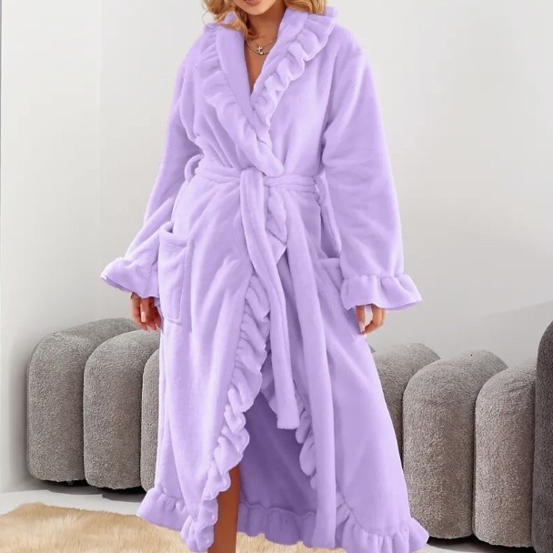 Womens Long Warm Nightgown Homewear Autumn Winter Coral Fleece Thickened Bathrobe
