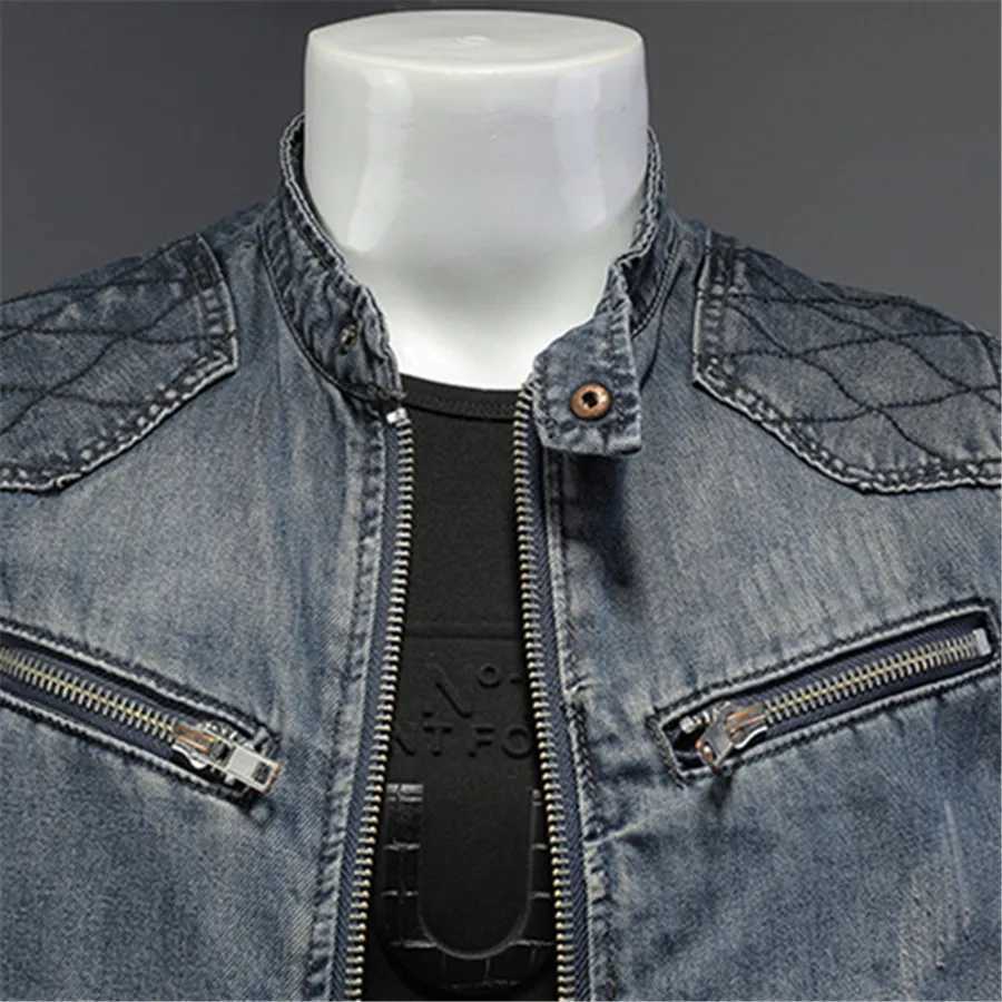 Punk Style Mens Denim Vest Sleeveless Jeans Jacket Men Ripped Slim Fit Waistcoat Stand Collar Cowboy Tops Hip Hop Streetwear X250403